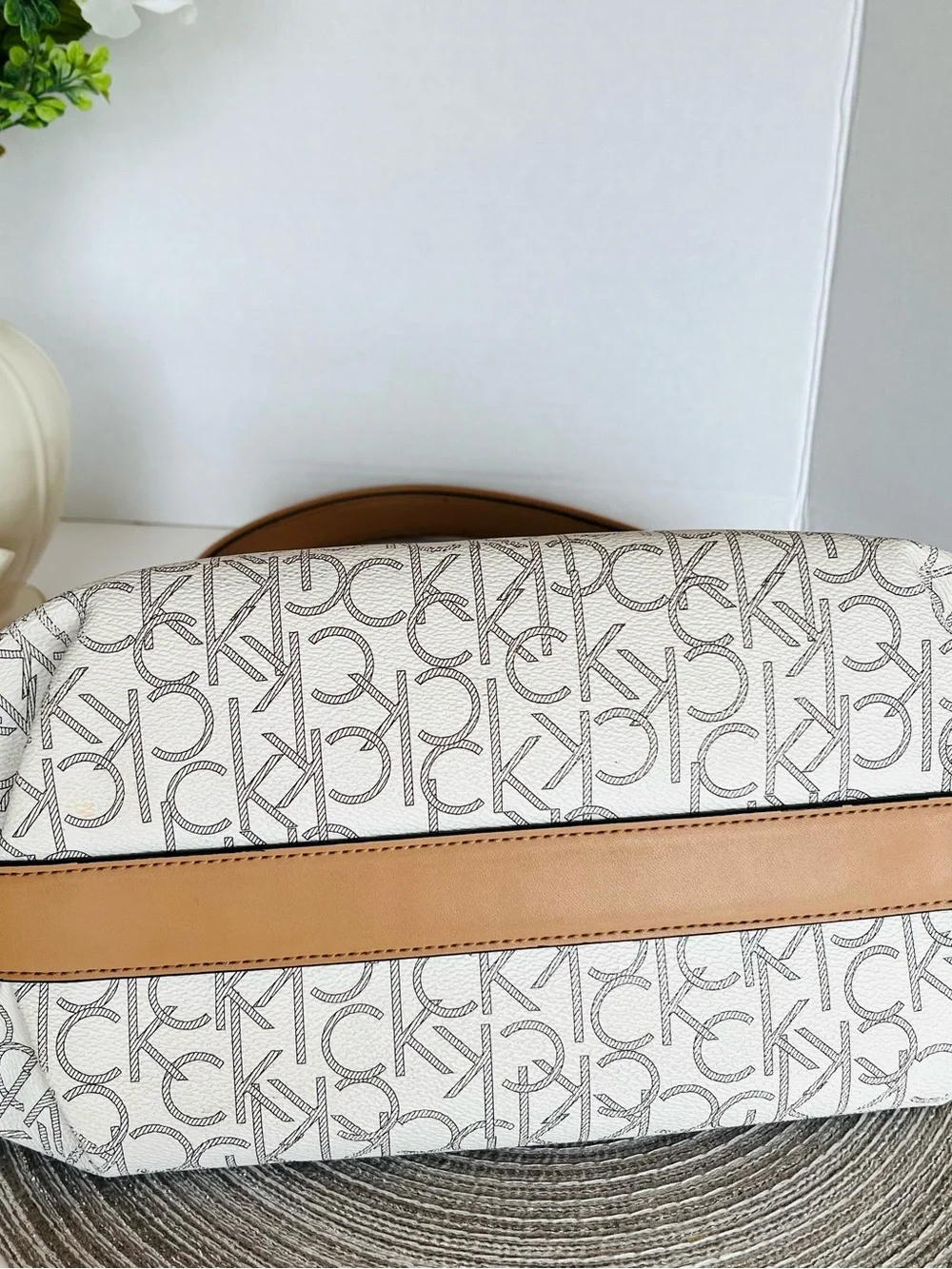 CALVIN KLEIN Shoulder Bag “HOLLY” Monogram Hobo Gold-Tone Tassel 13x11x6”